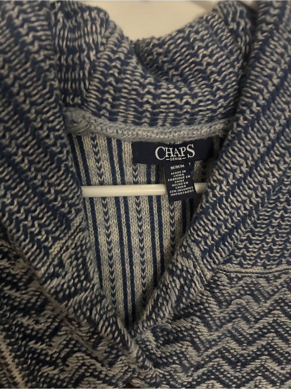 Chaps Blue and White Knit Shawl-Collar Button Vest - Picture 3 of 3